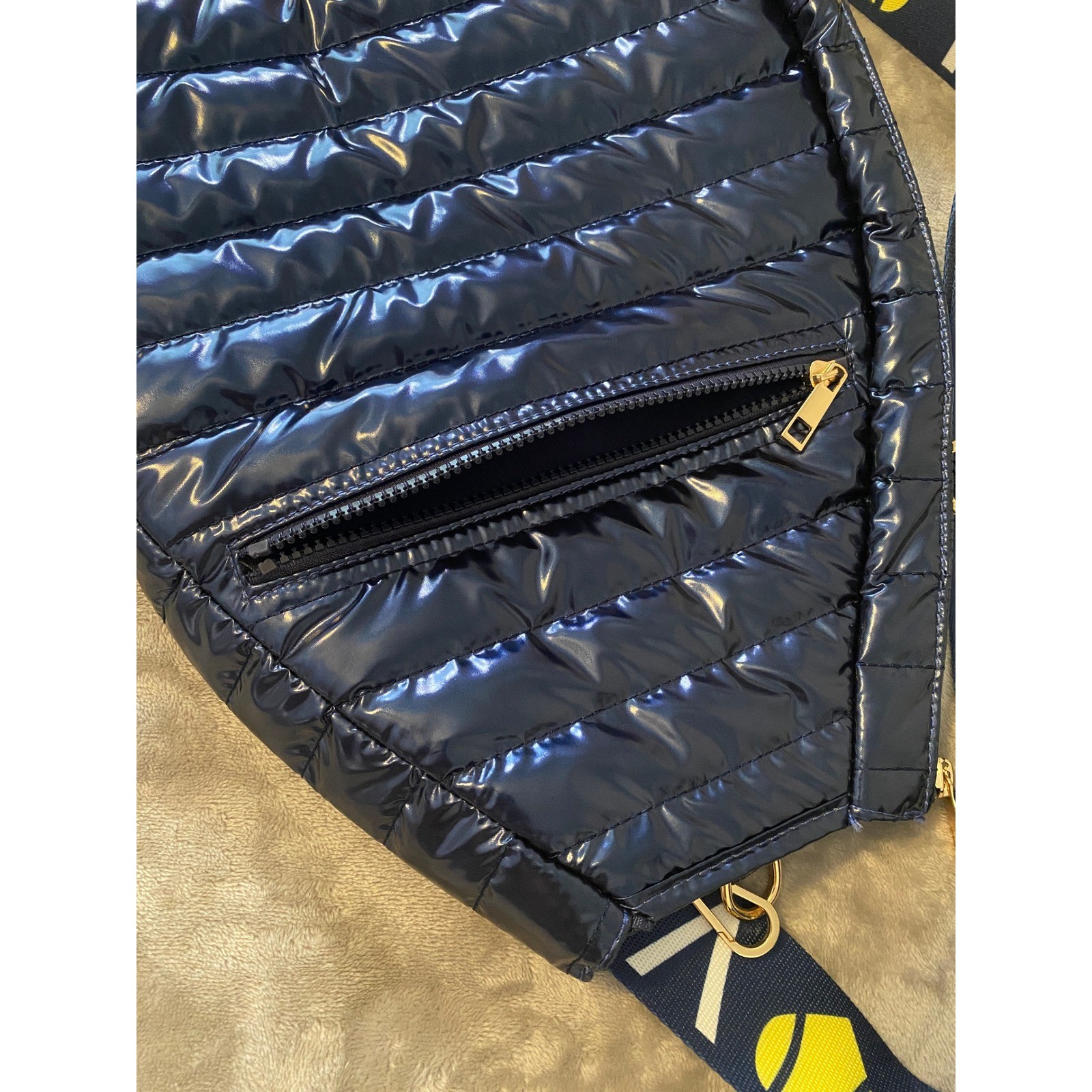 Ah-Dorned Tennis Racket Bag Navy Blue Quilted Puffer Sling LOVE Strap Pockets