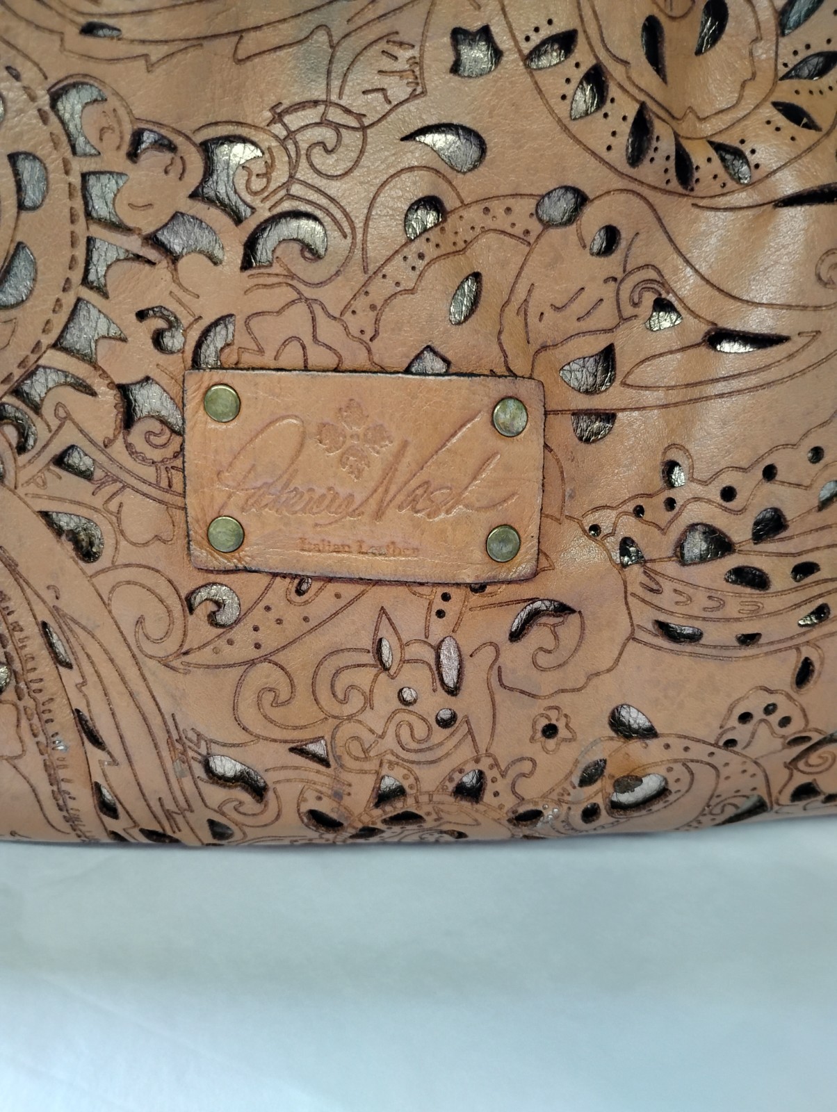 Patricia Nash Tooled Cut Out Tote Bag Italian Leather