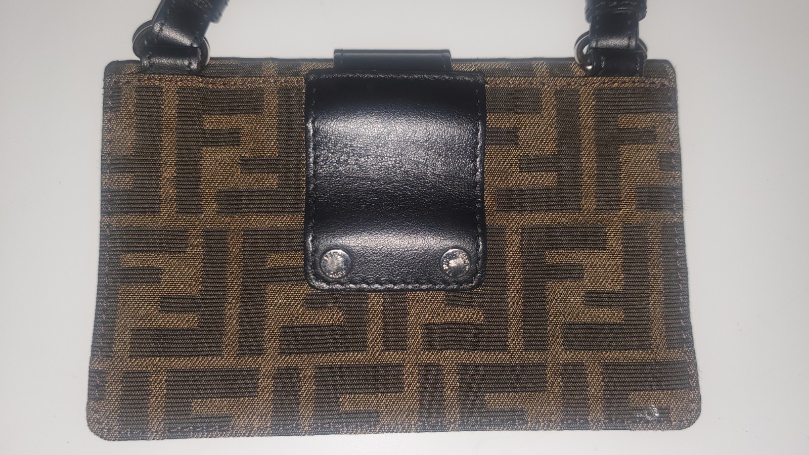 FENDI FF Zucca Canvas Shoulder Bag Baguette Slim Clutch Black Brown