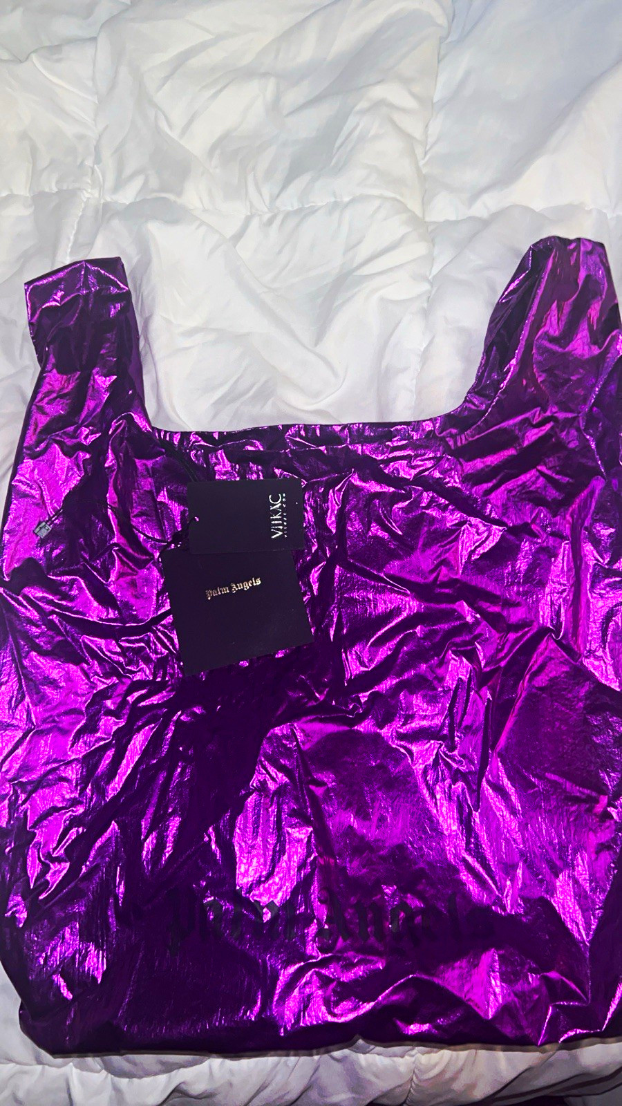 Palm Angels Women’s Purple Metallic Logo Tote Bag with Shoulder Strap O/S