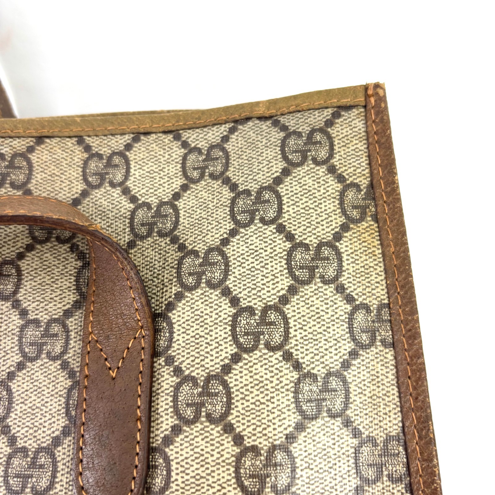 Gucci GG Shoulder Tote Bag Supreme Brown Canvas Leather Authentic