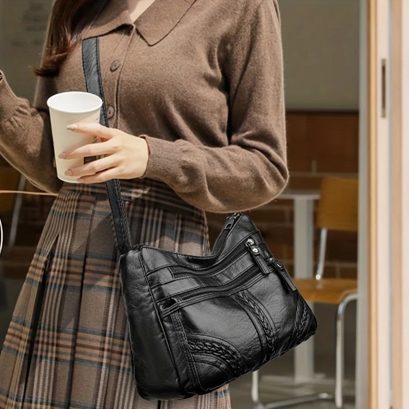 Women’s Soft Leather Crossbody Bag, 2026 Retro Multi-pocket Shoulder Handbag