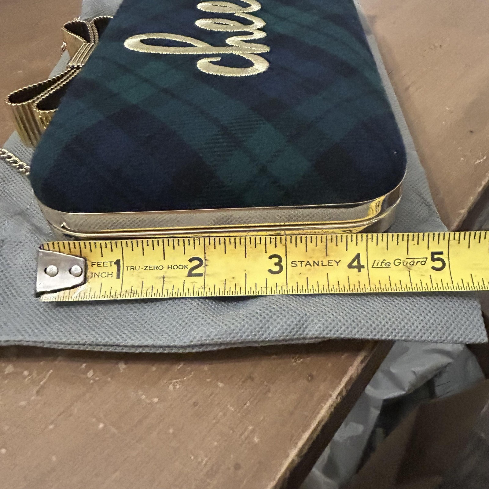 Talbots Clutch Womens Small Green Plaid Cheers Bow Chain Strap Holiday Purse