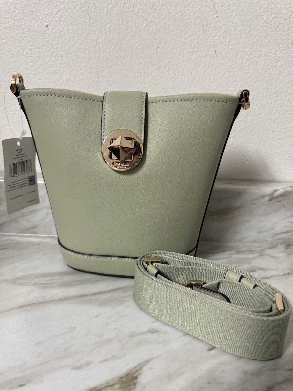 Kate Spade Audrey Mini Bucket Small Leather Shoulder Bag Crossbody Green Sage