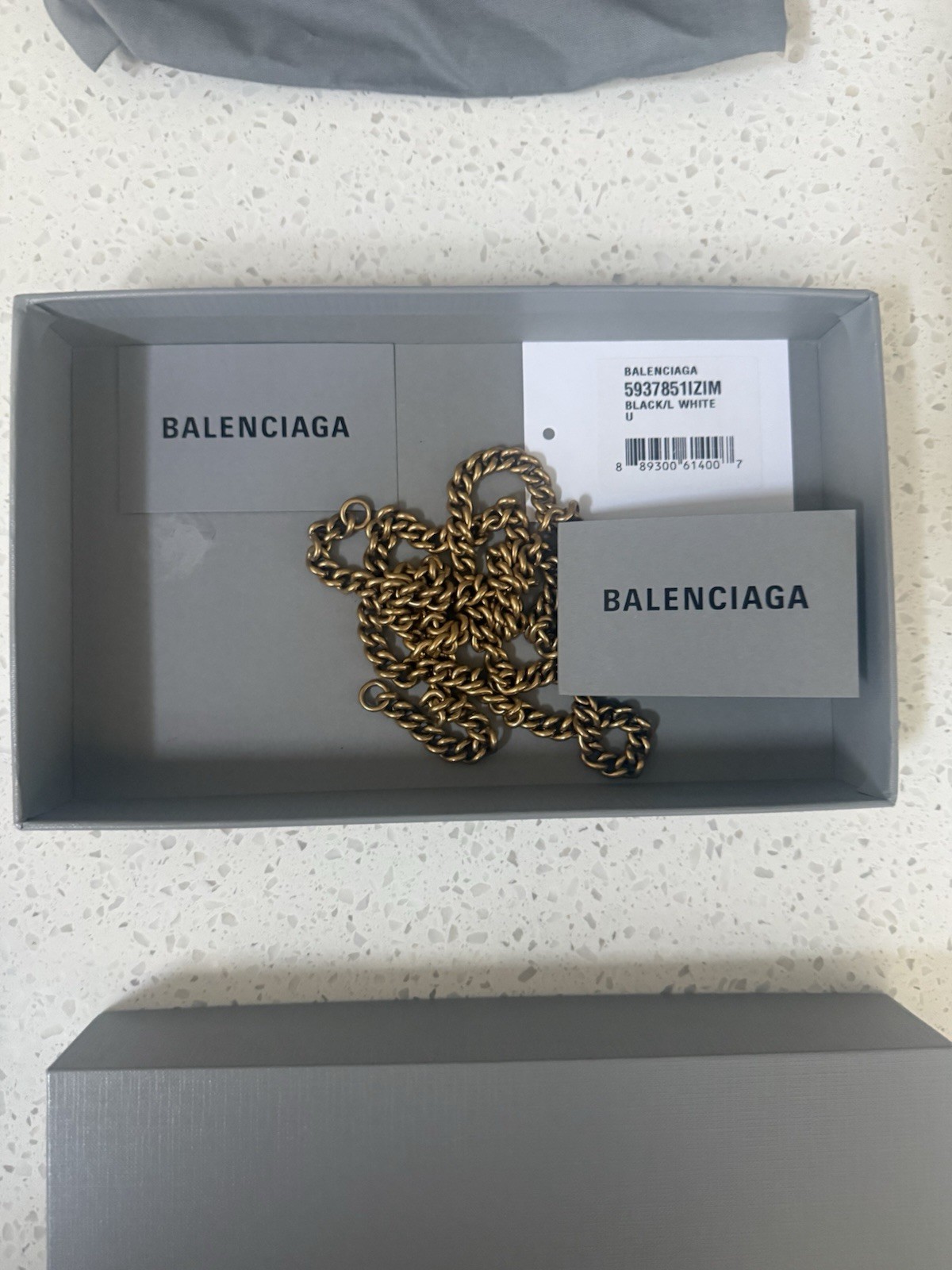 Balenciaga Black Leather Classic Logo Wallet on Gold Chain Crossbody Bag