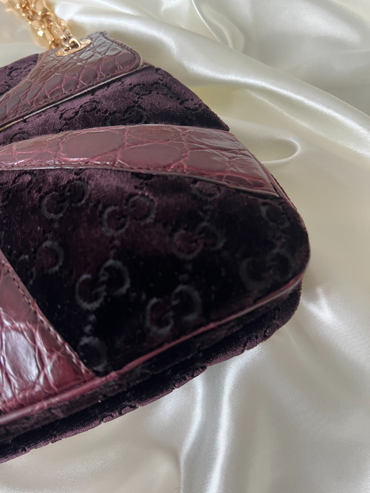 Rare Archival Vintage Gucci Tom Ford Era Dragon in Velvet Crocodile Bamboo Bag