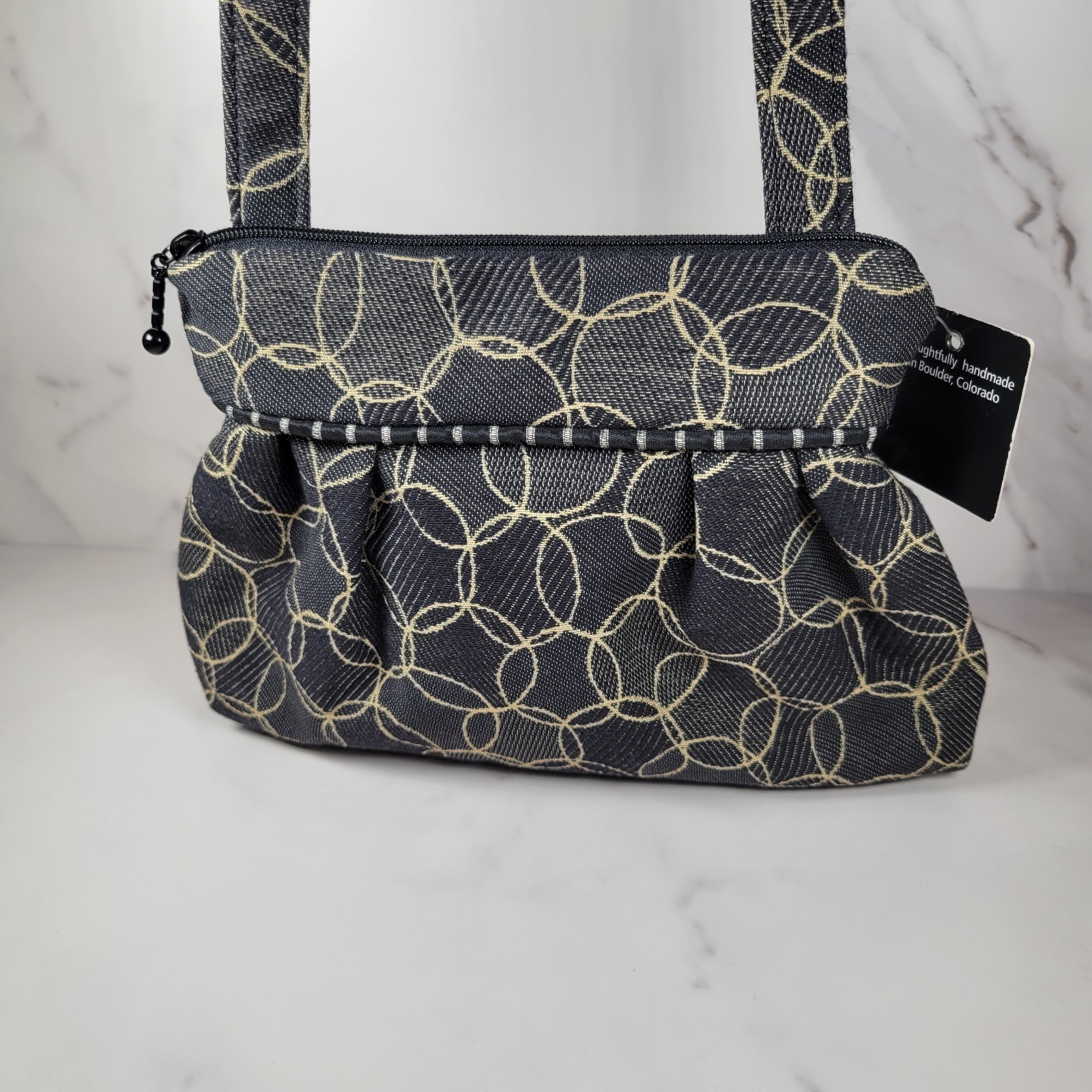 Gray Circle Print 6.5X9.5″ MARUCA Boulder CO Handmade Mini Purse Bag Strap New