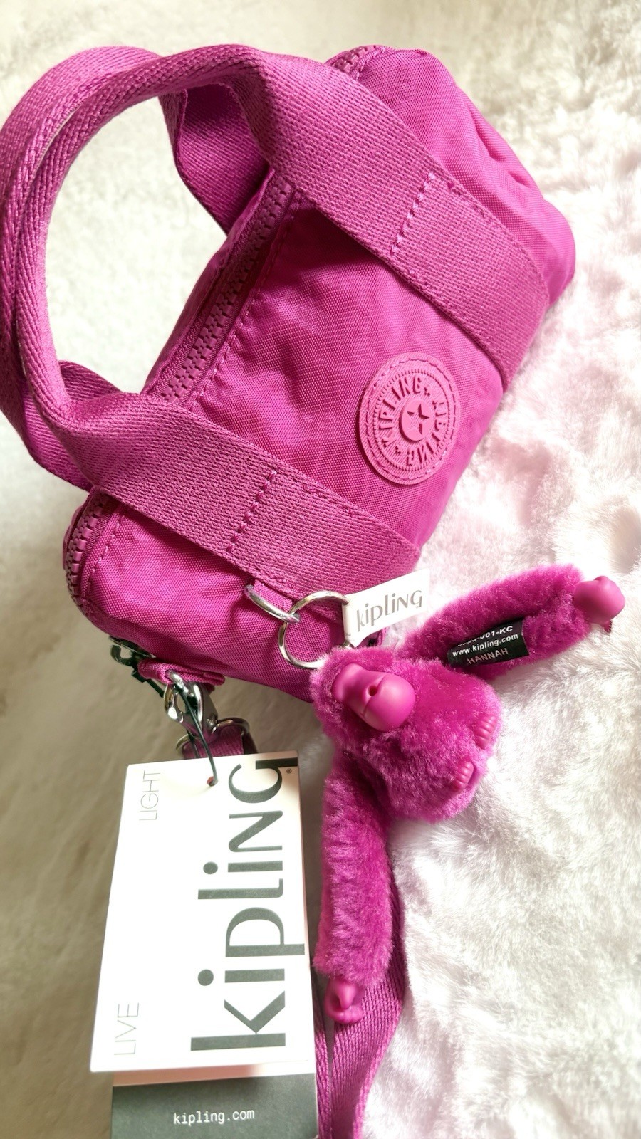 Genuine Kipling Bina Mini Small Duffle FUCHSIA Crossbody Terra w Keychain