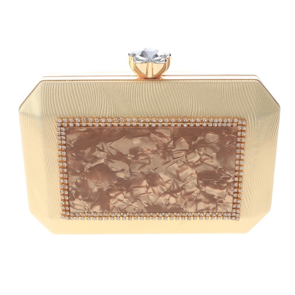 Gold Tone Metal Hardware Frame Glitter Fabric Clutch Evening Bag TLX184-GLD
