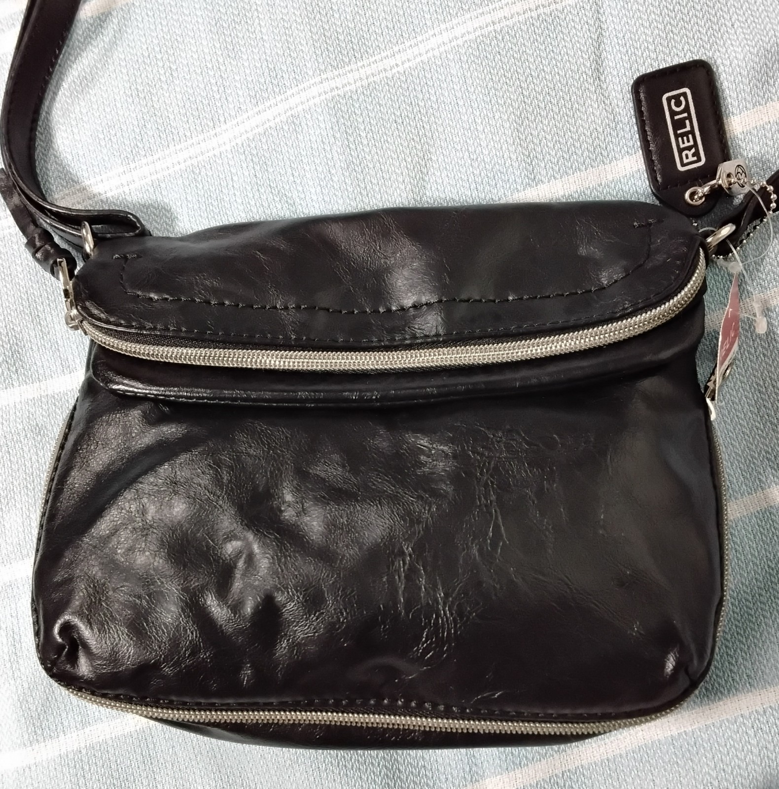 RELIC Cora Expandable Crossbody Bag Purse Double Zip – Coffee Black – New