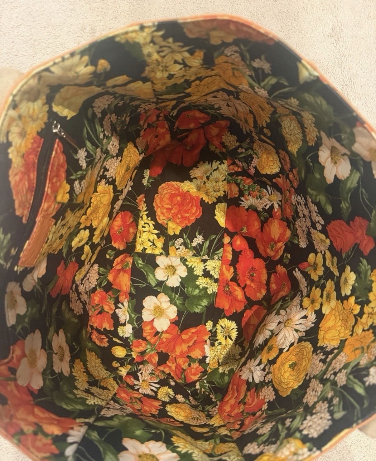 Dolce & Gabbana Orange Floral Tote Bag Zip Closure Inner Pockets Dust Bag
