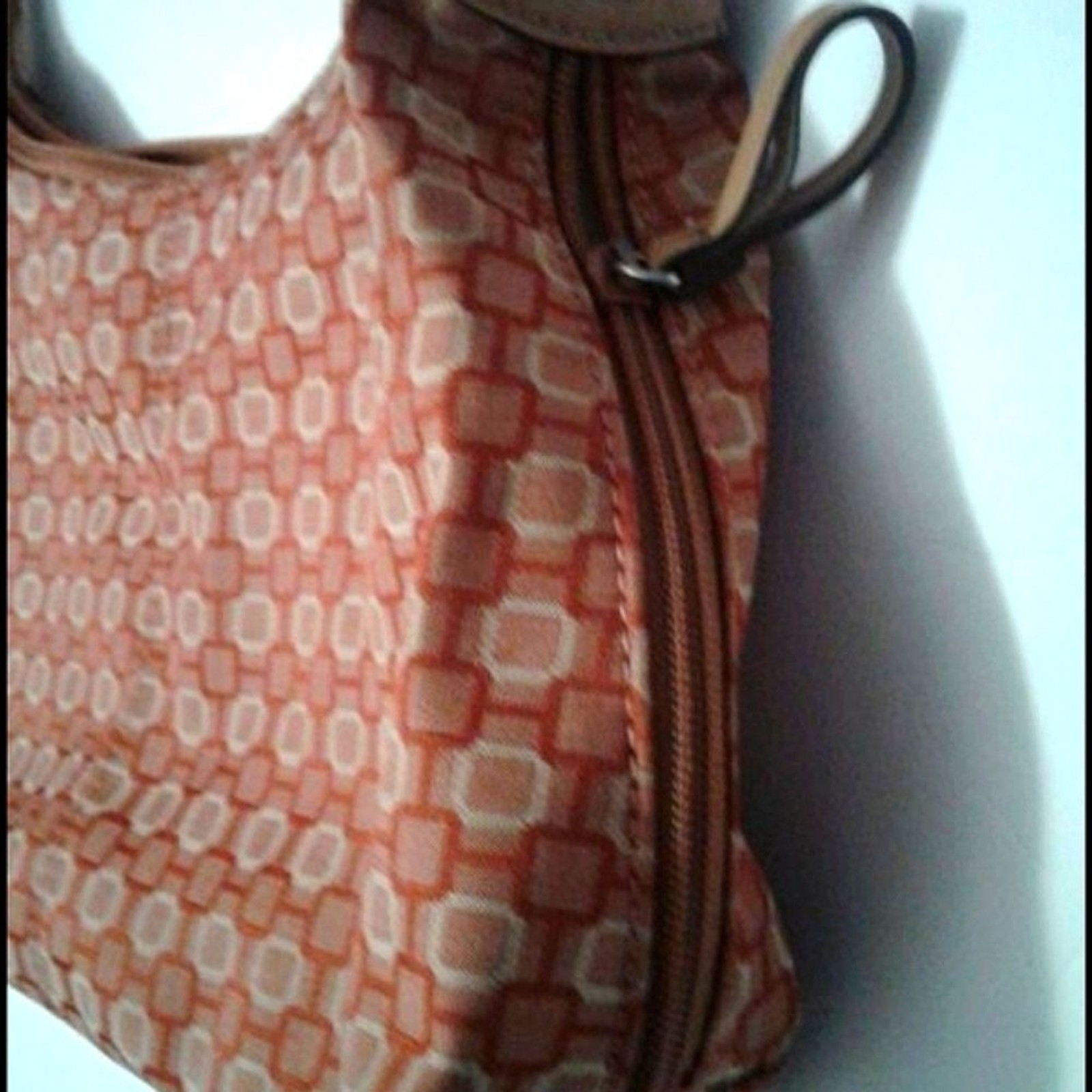 Nine West Retro Y2K Salmon and Beige Fabric Small Top Handle Satchel Bag