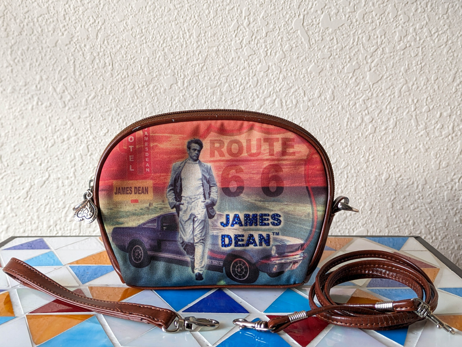 James Dean Route 66 Purse Small Crossbody Leather Clutch Vintage