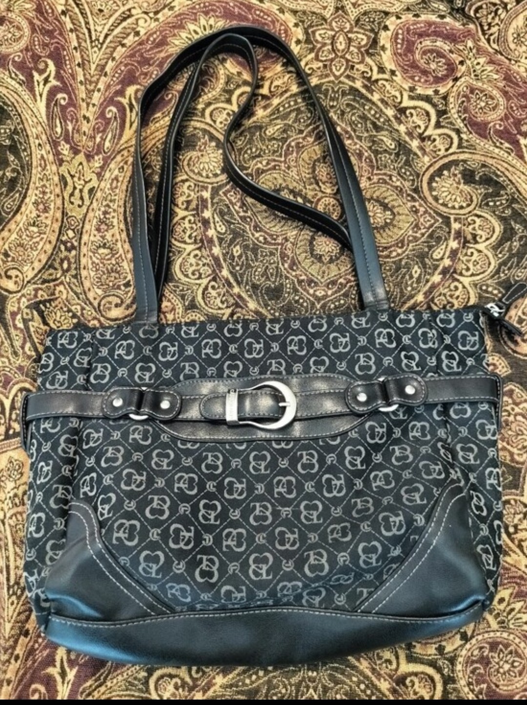 Carryland VTG Y2K Black Monogram Buckle Shoulder Bag Tote