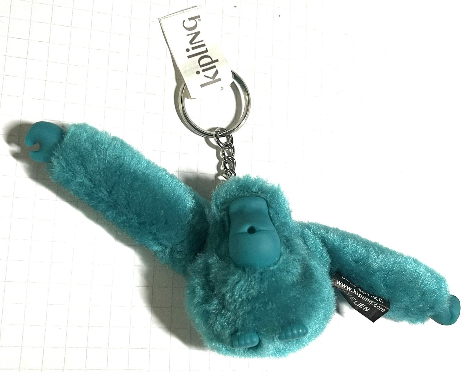 NWOT KIPLING Rare Deepest Aqua 2” Monkey EVELIEN Key Chain Ring Bag Charm Fob