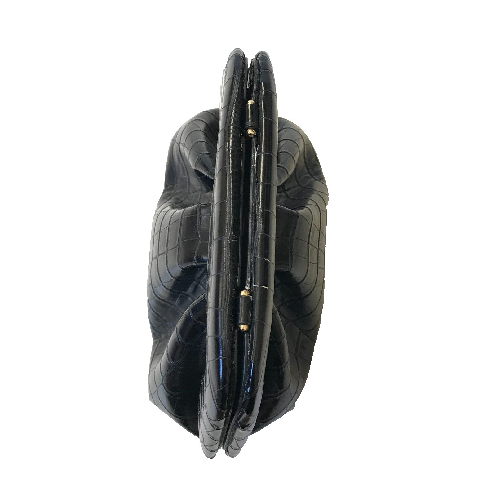 Themoire Bios Croc Embossed Crossbody Bag Purse Clutch Womens Black Faux Leather