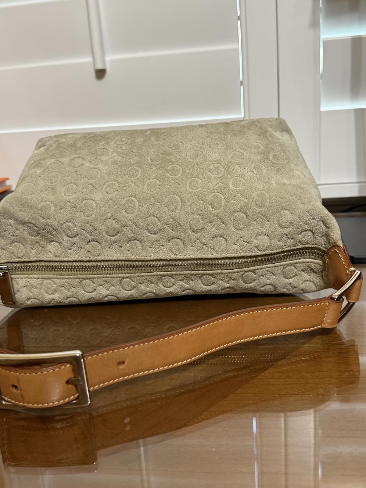Vintage Celine C Macadam shoulder bag in beige suede