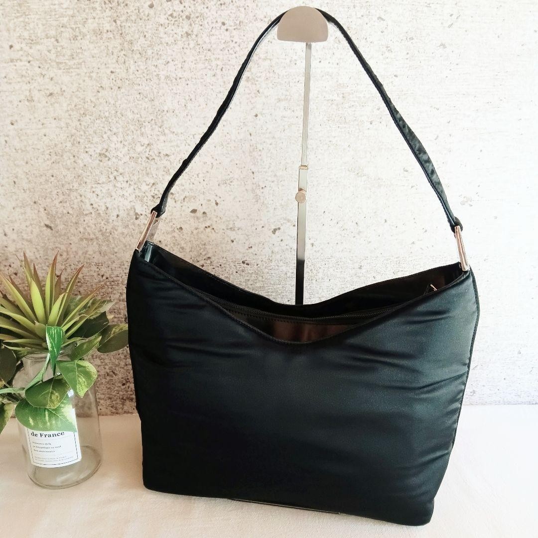 GUCCI Logo Hand Bag One Shoulder Bag Nylon Black x Silver Hardware Used