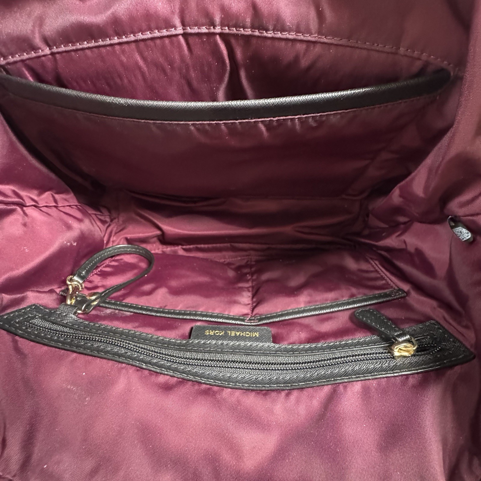 Michael Kors Maroon Nylon Kelsey Tote Bag Gold Hardware Zip Top Shoulder Bag