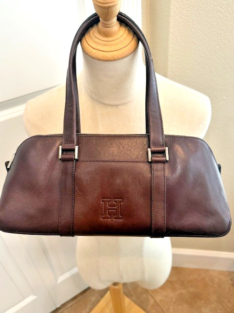 HIROFU Brown Leather Shoulder H Bag Brown Boston Style Women dustbag Authentic