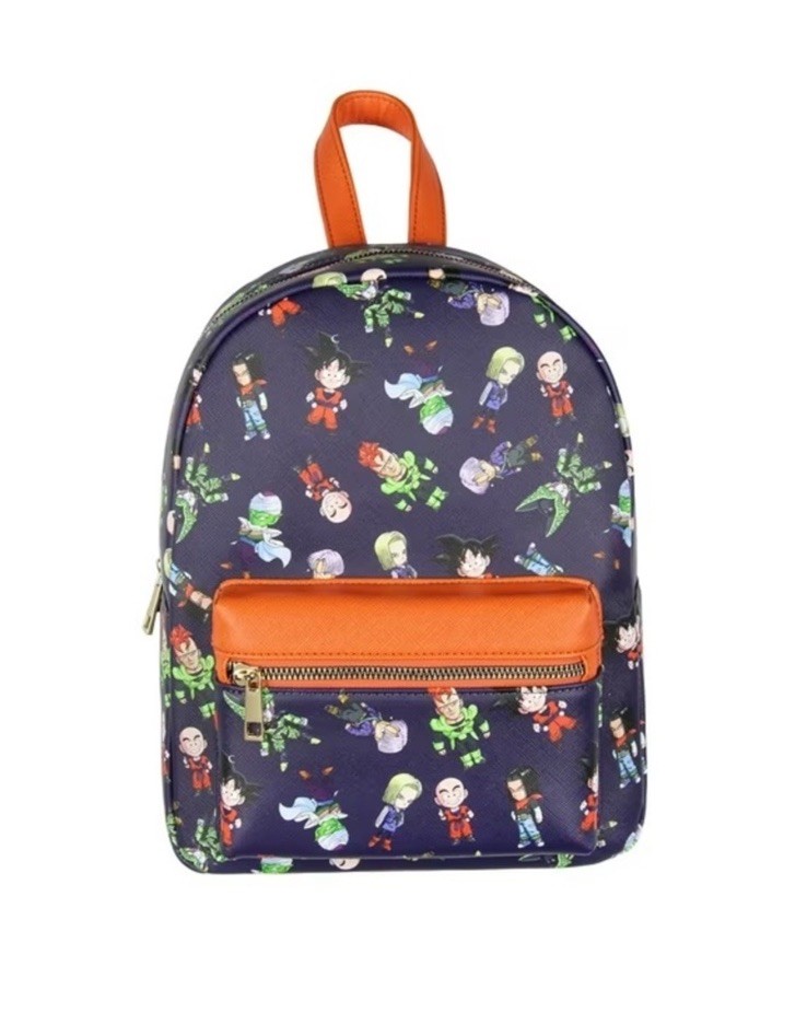 Anime Character Print Mini Backpack Blue/Orange Zip Adjustable Straps Goku