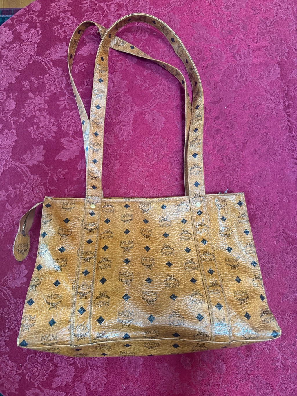 MCM Brown and Black Visetos Logo Rectangular Large Zip Tote