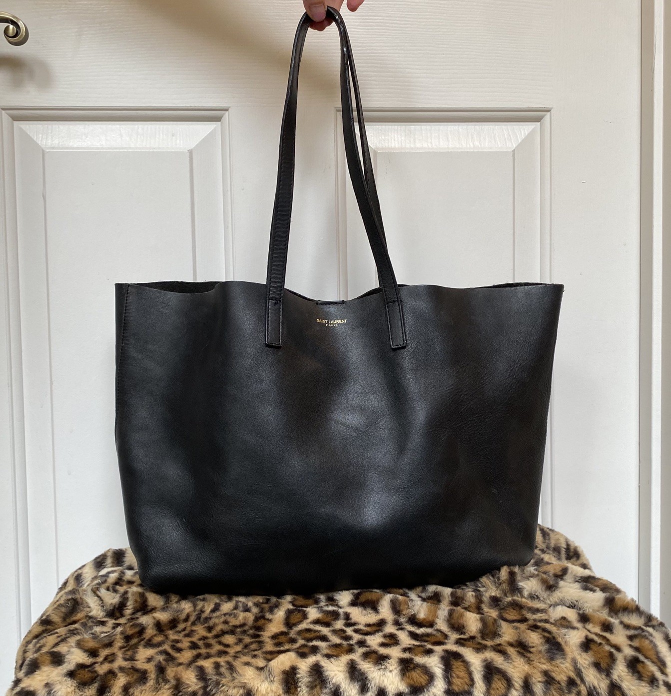 Saint Laurent YSL Black Calfskin Leather Shopping Tote Bag – Made in Italy AS IS