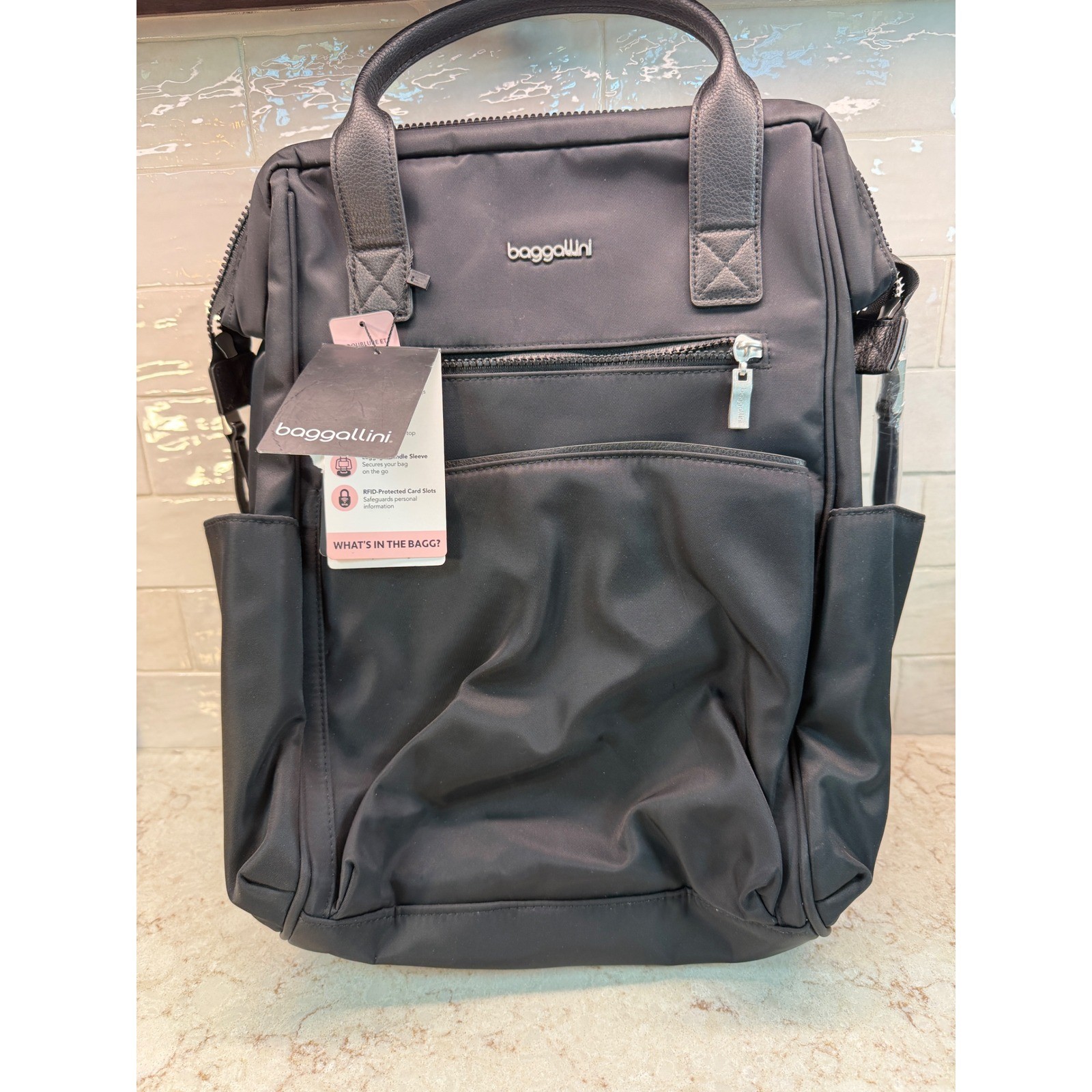 Baggallini Soho Backpack Black Water-Repellent Laptop Bag Travel 15″ NWT