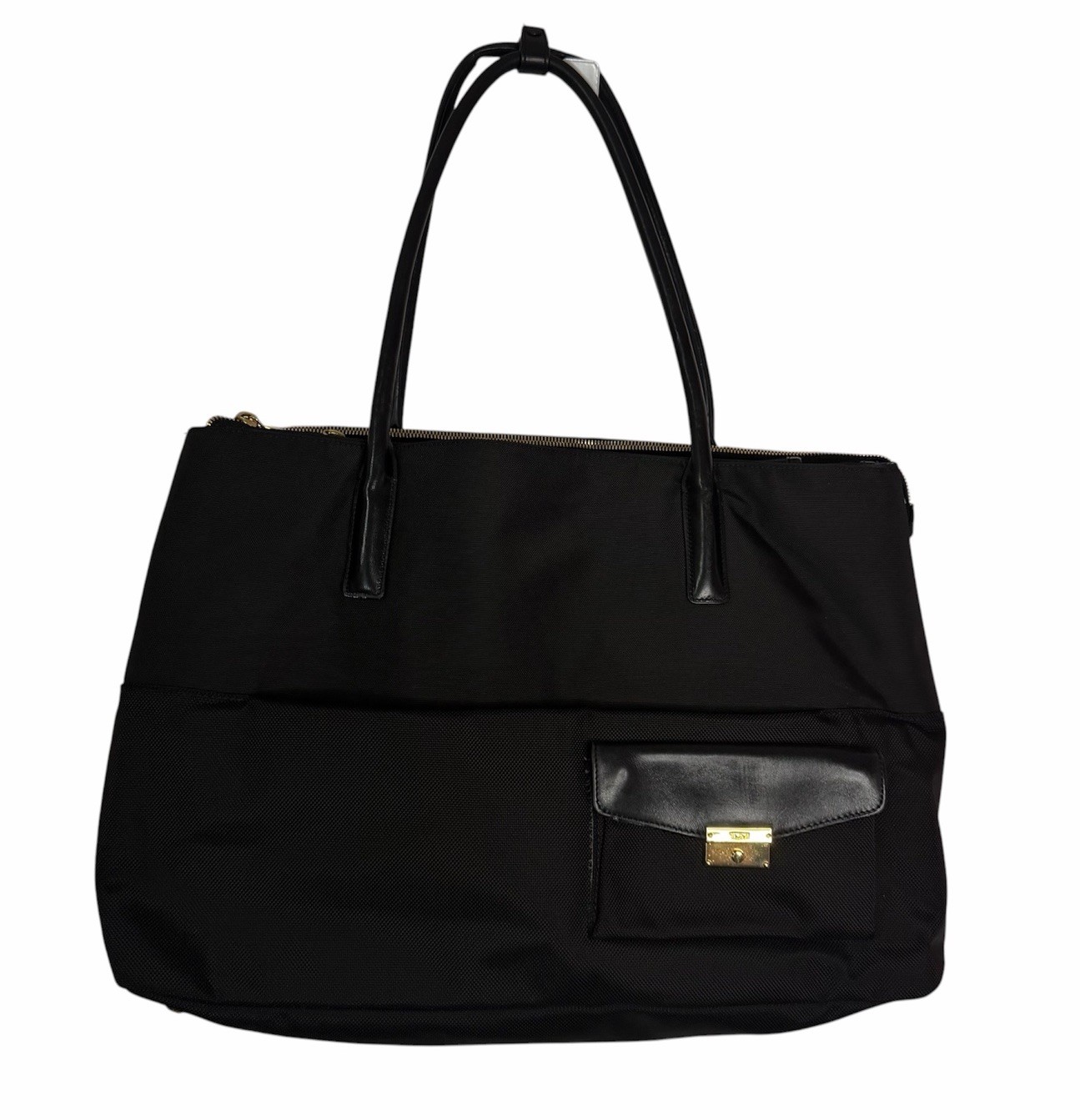 Tumi Larkin Tote Travel Bag Triple Black Gold Multi Compartment Pocket Zip Purse