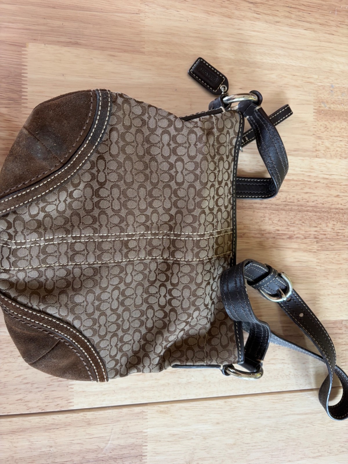 Coach Bag File Brown Signature Canvas Inner Pocket Adjustable Crossbody F29210