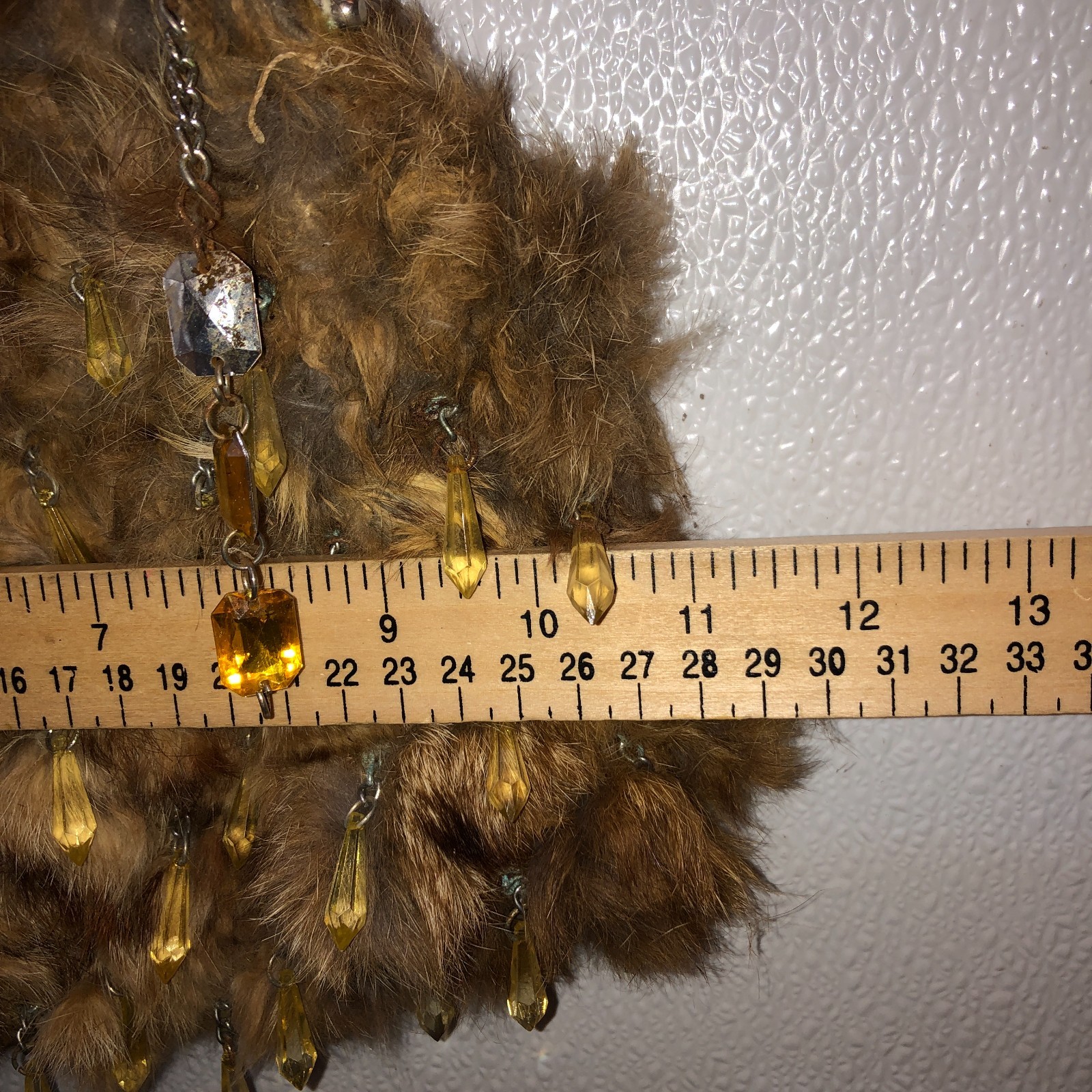 Vintage Brown Fur Dangling Rhinestones Casual Formal Clutch Hand Bag Purse