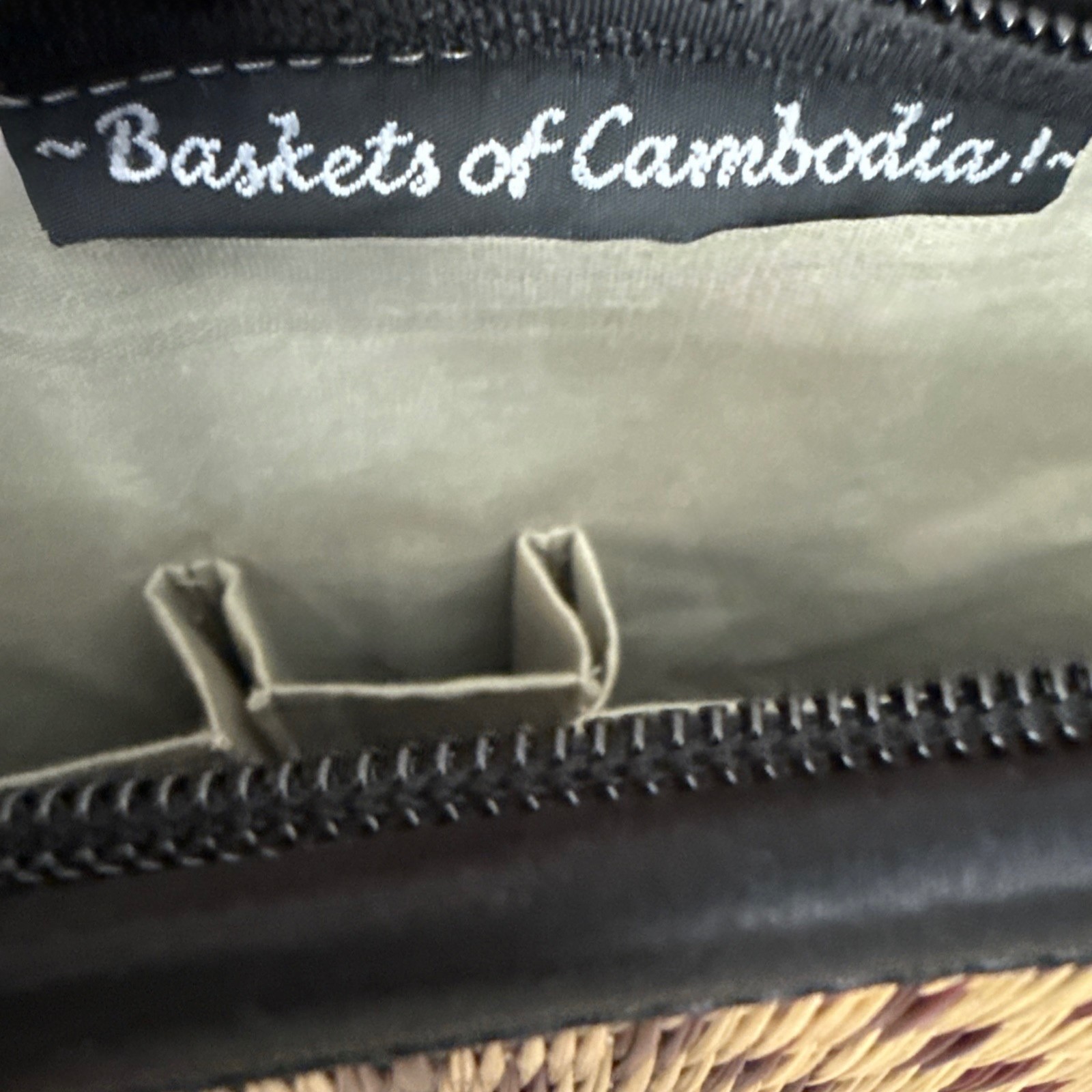 Baskets of Cambodia Purse, Black & Tan Weave, Black Silk Cording, 5 Compartments
