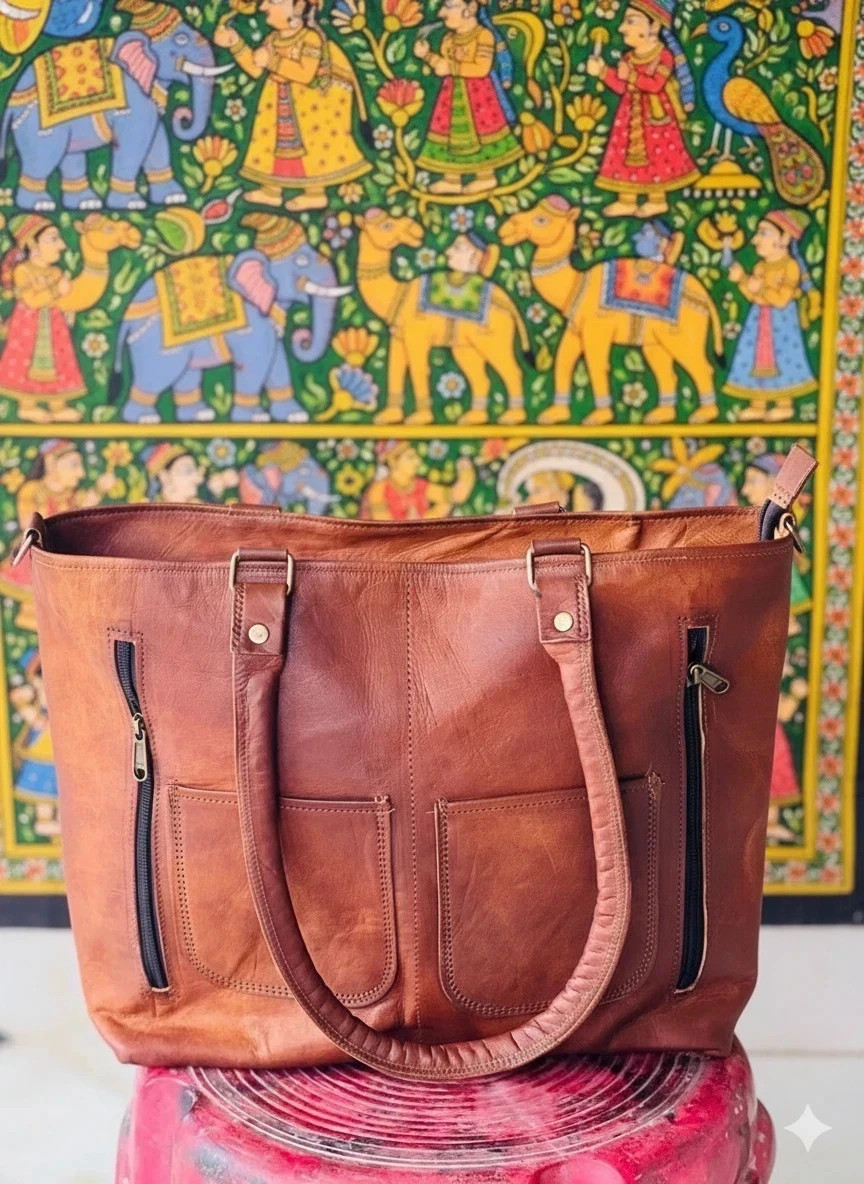 17X12 Inch Large Real Goat Leather Shoulder Bag Tote Brown Women’s bag