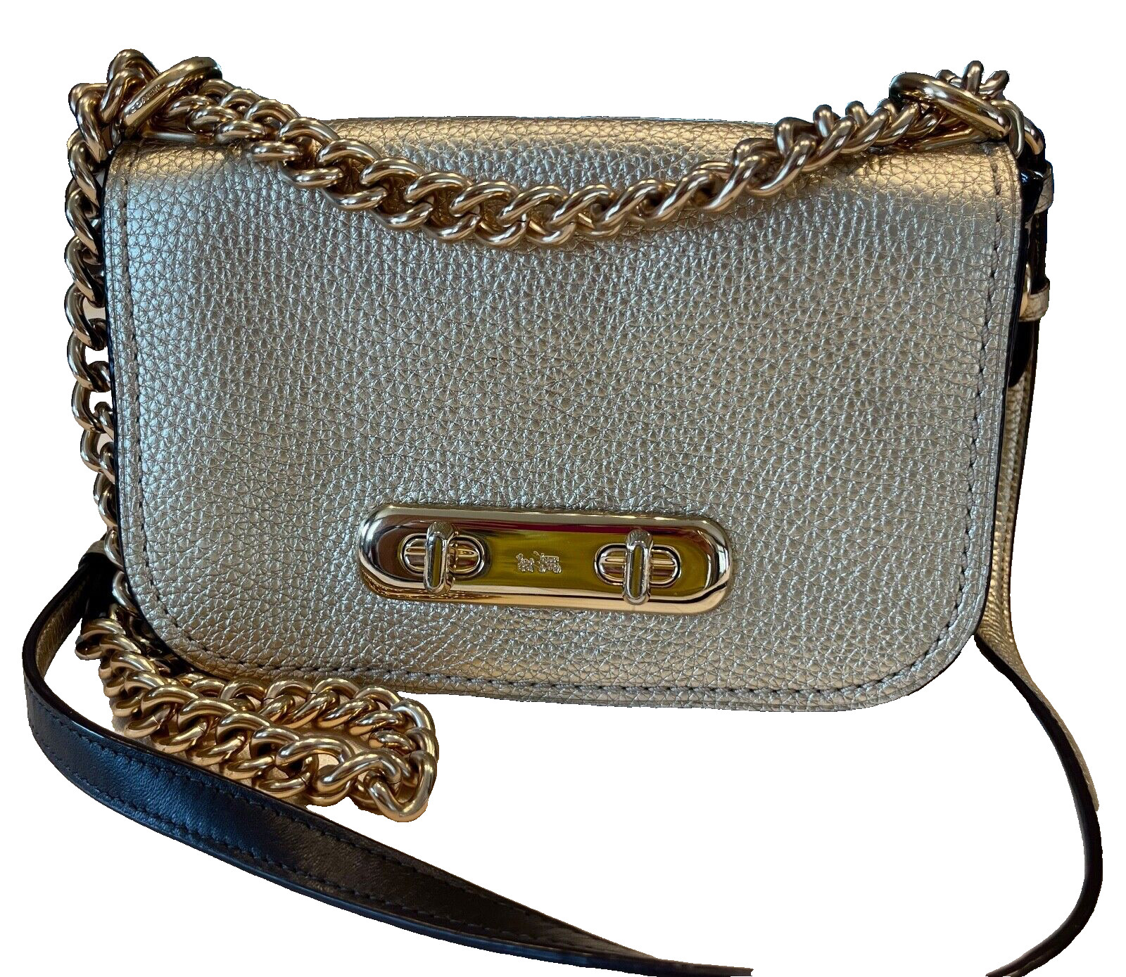 Coach 22720 Swagger 20 Crossbody Shoulder Bag Gold Metallic Pebbled Leather Rare