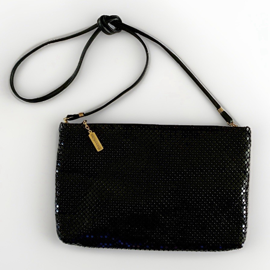 Whiting & Davis Black Metal Mesh Crossbody Shoulder Bag Evening Purse Vintage