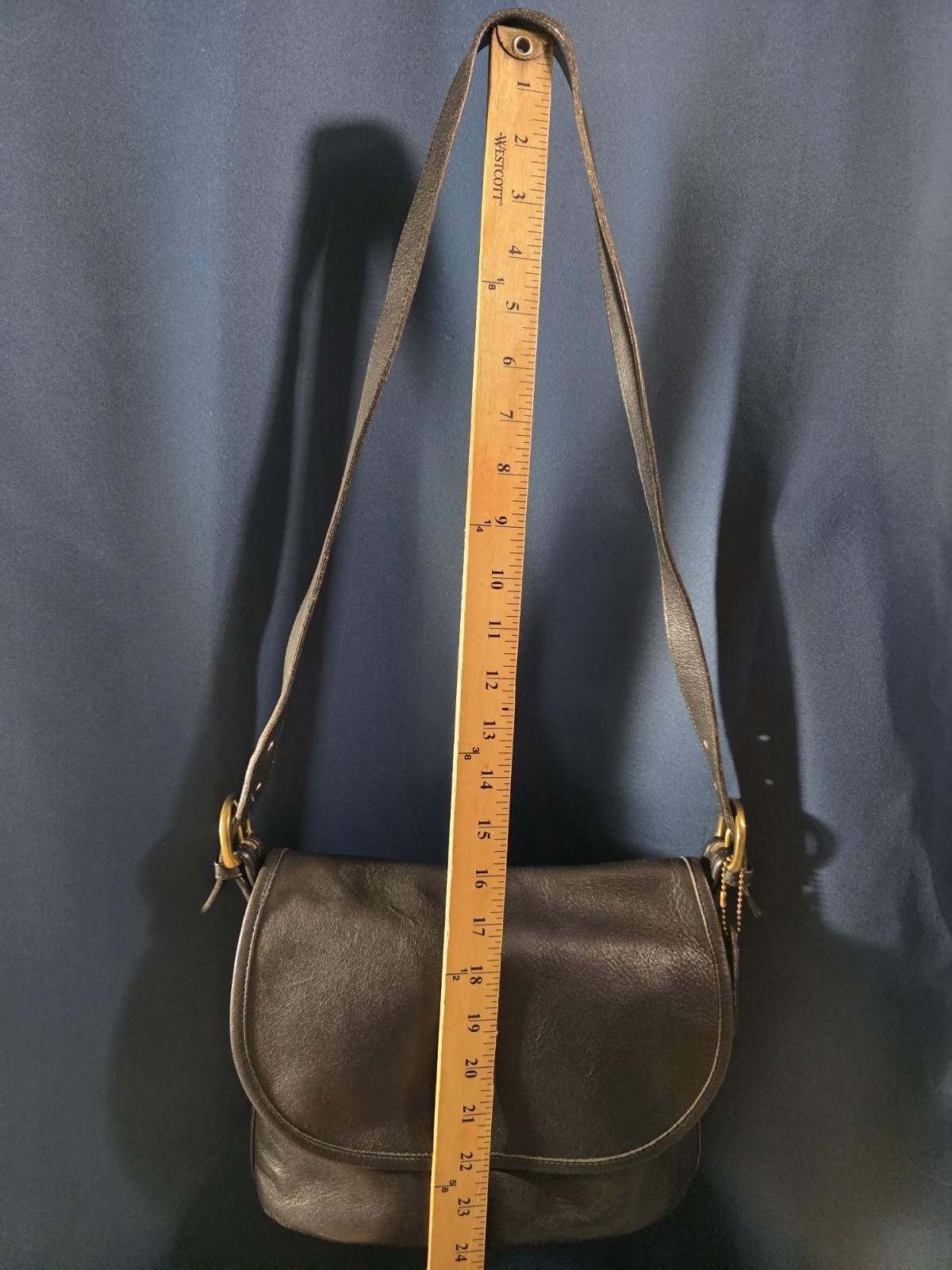 Vtg Coach Fletcher 4150 Black Leather Purse, Flap Shoulder Crossbody Bag Cowhide