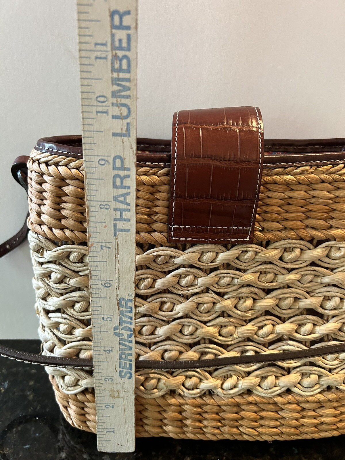 Brighton Sadie Weave 2-Tone Straw & Leather Bag Flap Magnetic Button