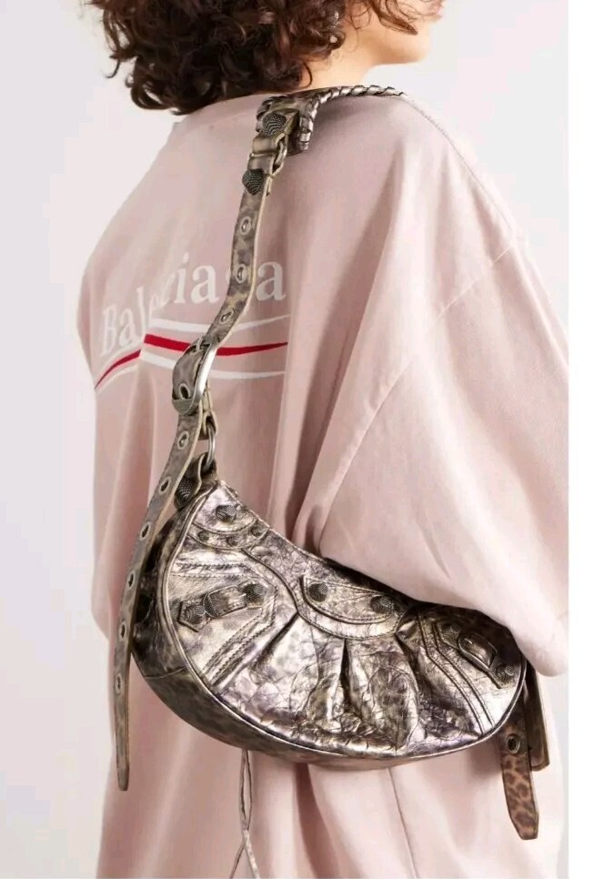 Balenciaga LE CAGOLE XS Metallic Leopard Stud Shoulder Crossbody Mini Bag $2750