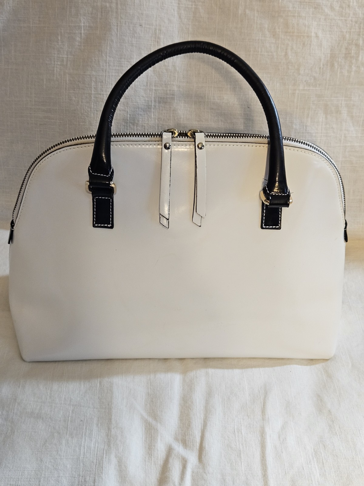 A. Bellucci patent leather black and white satchel handbag