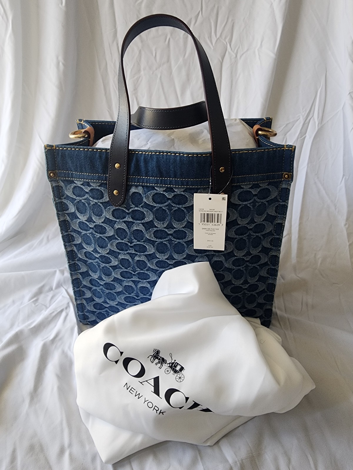 RARE Coach Signature Denim Medium Field Tote in Indigo Midnight Navy