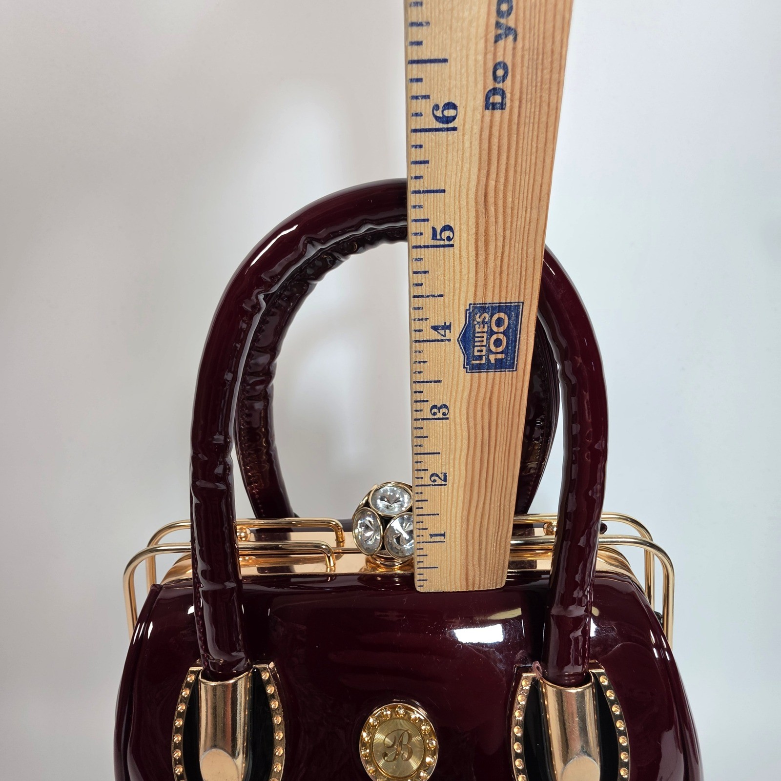 Patent Leather Evening Handbag Burgundy Hard Shell Medium Size Elegant Classy