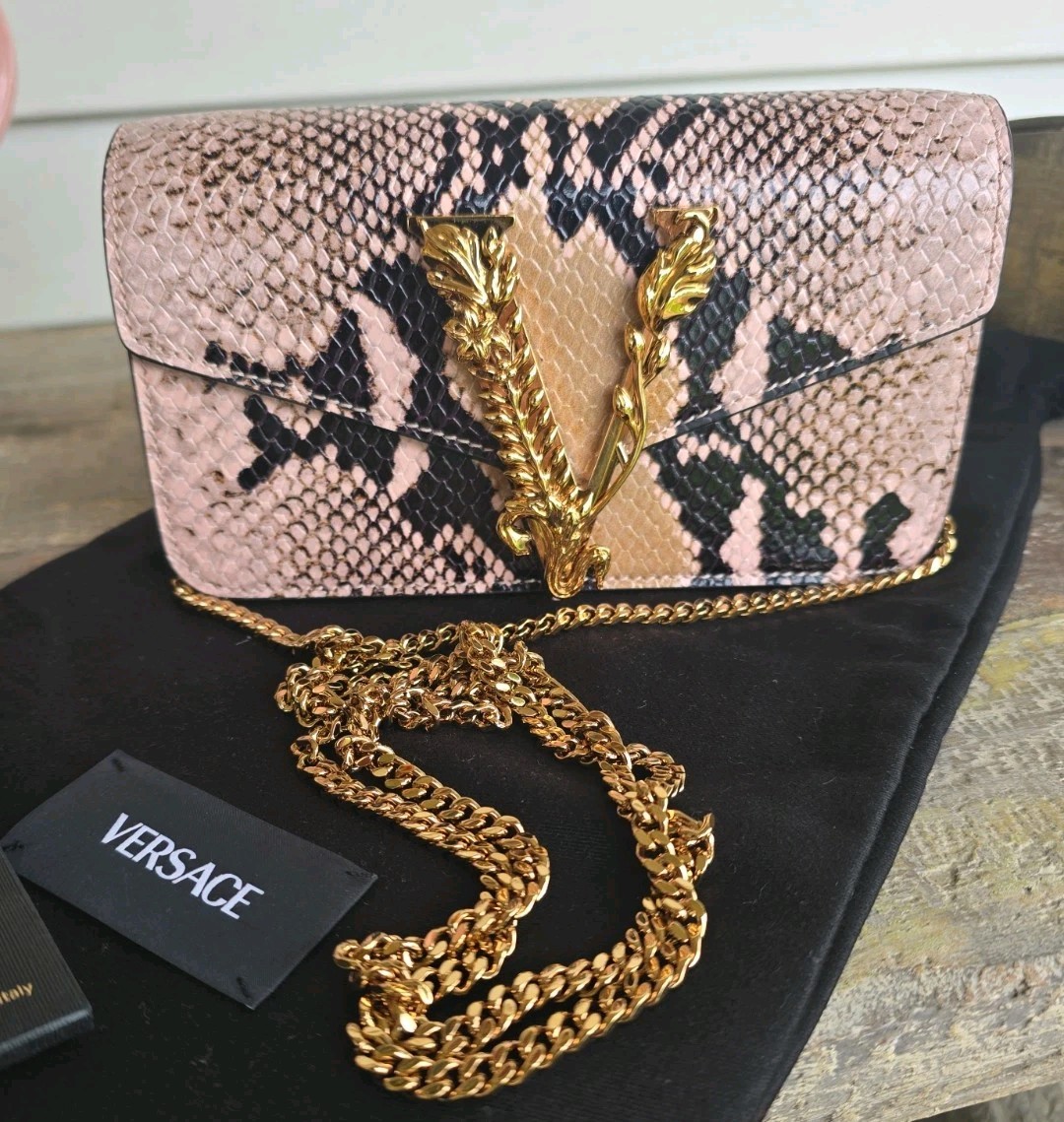 Versace Virtus Calf Leather Python Print Mini Crossbody Shoulder Bag $1350 COA