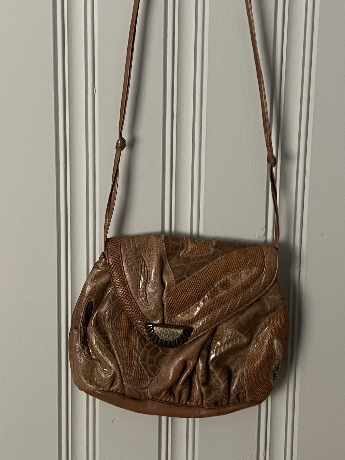 VINTAGE SHARIF 1827 New Old Stock Parchwork Leather Crossbody-Made In USA-MINT