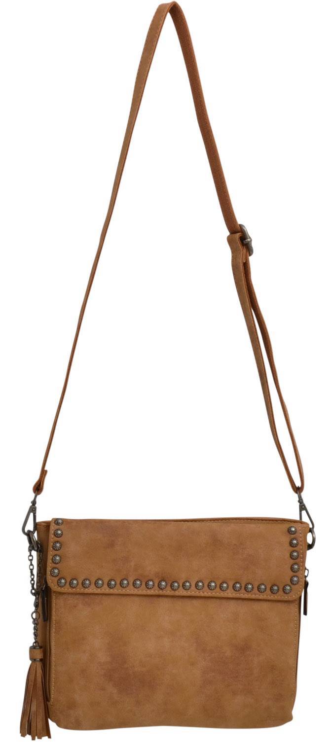 3D Belt Co. ANGEL RANCH CROSSBODY TAN PURSE w/ Conceal carry Strap Silver studs