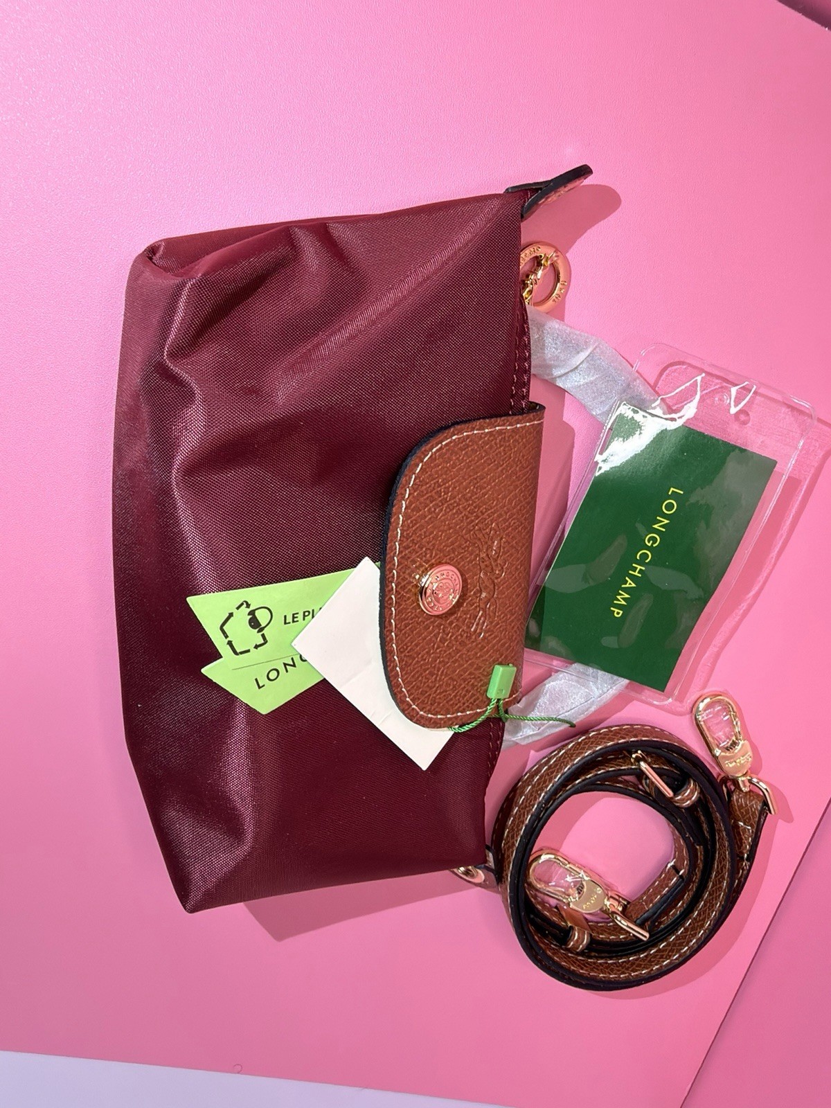 Longchamp Burgundy Small Top Handle Bag Zip Snap w/ Adjustable Detachable Strap