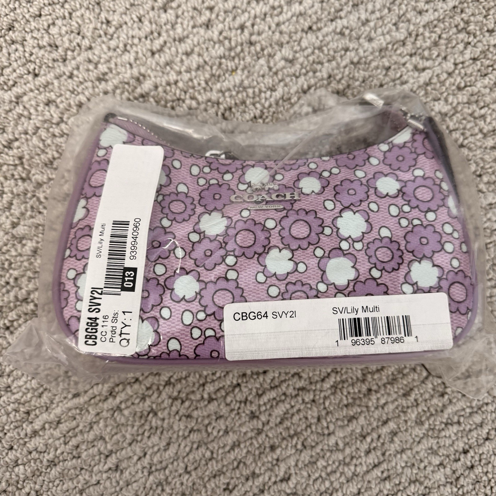 NWT COACH Teri Mini Crossbody Bag w/ Floral Print CBG64 Silver/Lily Multi Violet