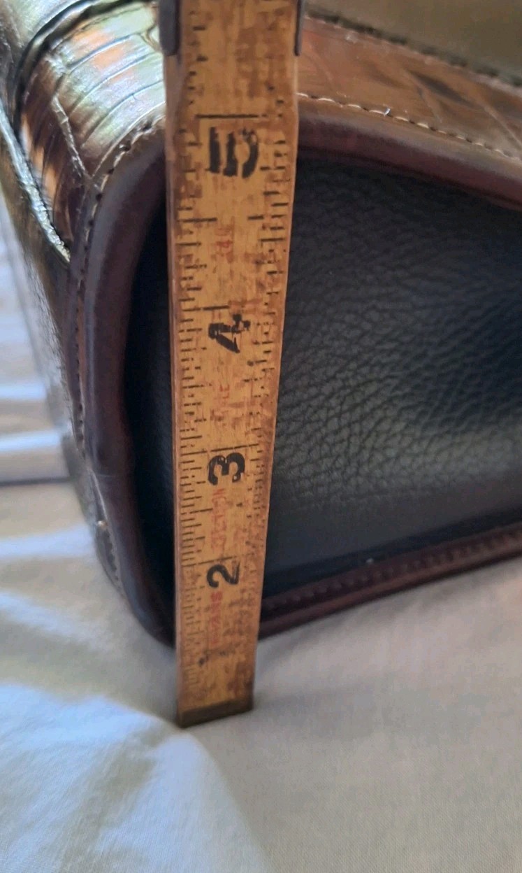 Vtg BRIGHTON Black Pebbled/Brown Croc Leather Purse Shoulder Bag Woven Handles