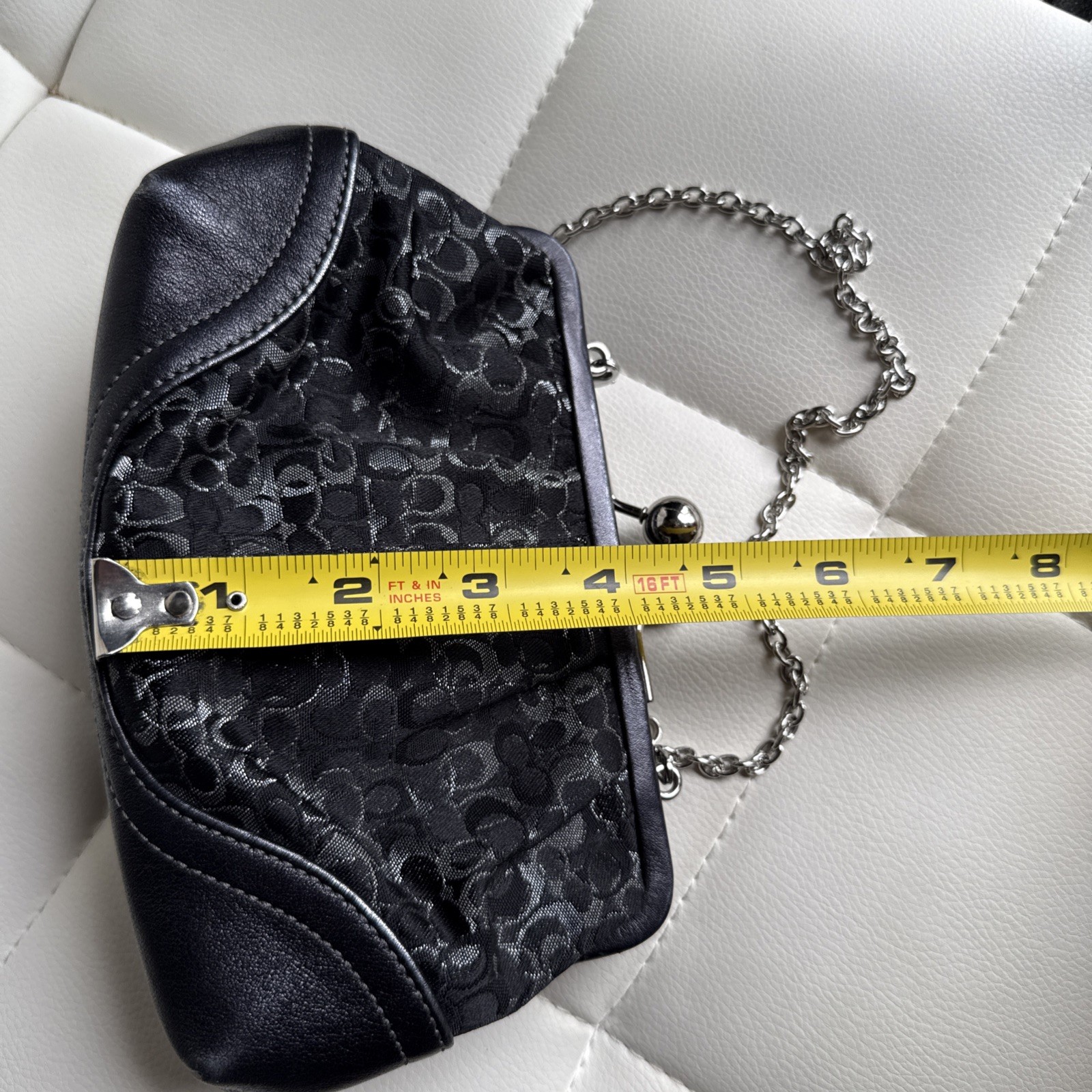 Coach Signature C Lurex Kisslock Bag Black Silver Shimmer Evening Bag Y2K # 3597