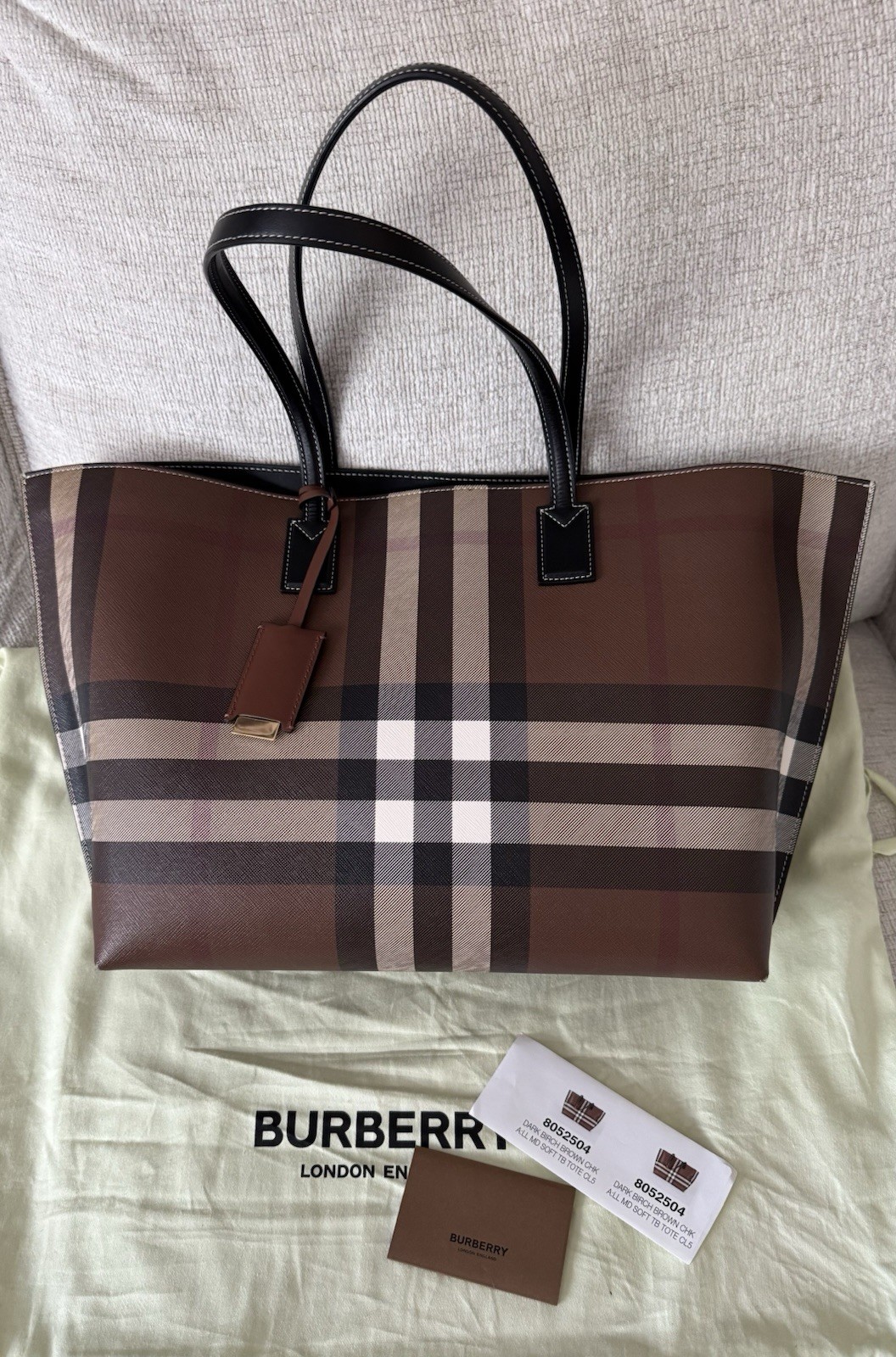 Burberry Medium TB Tote in Dark Birch Brown Check