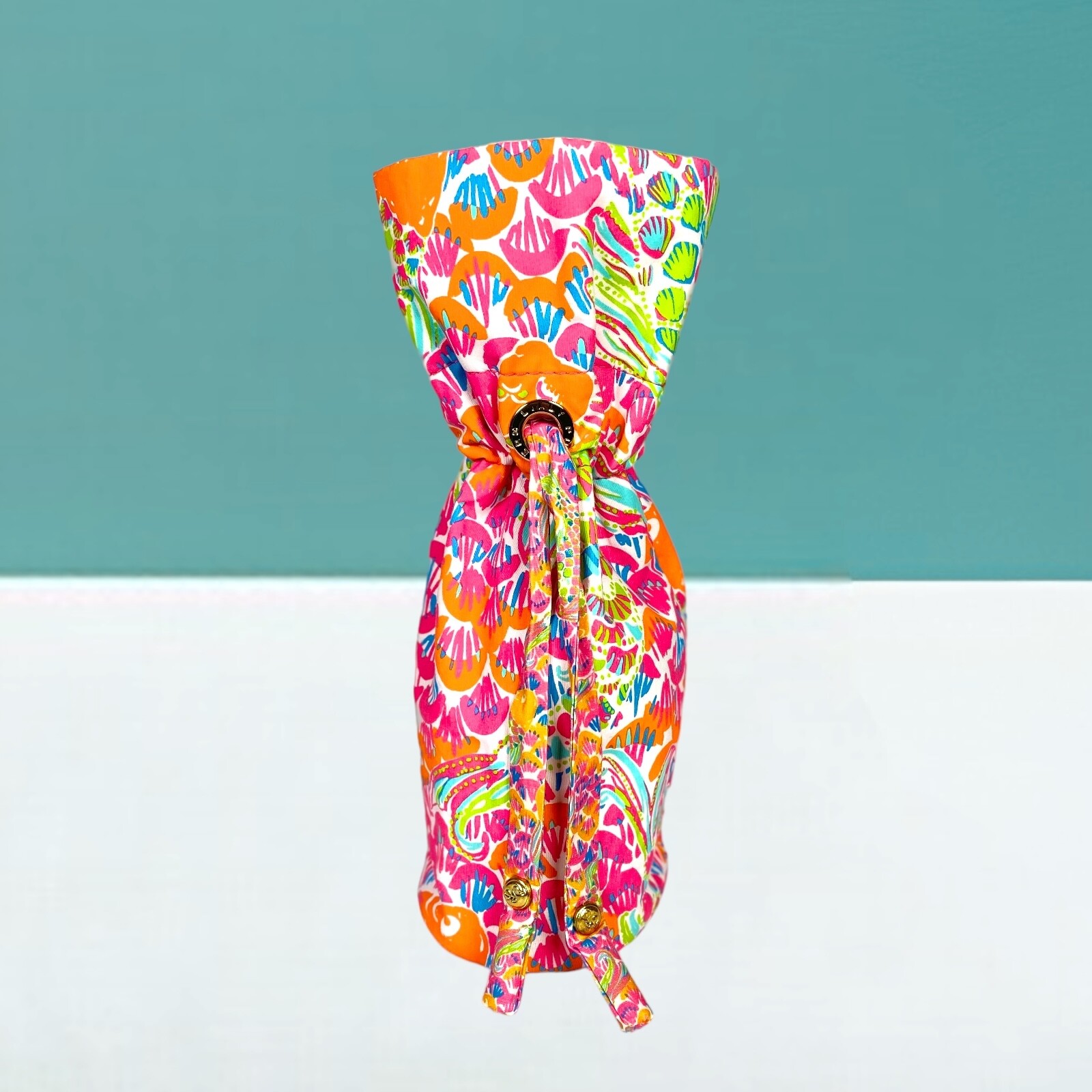 Lilly Pulitzer Gift Bag Pouch Wine Bottle Tote Fish Koi So Hooked Pink Orange
